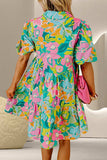 Printed Collared Neck Puff Sleeve Mini Dress - Trendsi - Flyclothing LLC