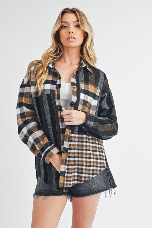 Aem+Co Curved Hem Plaid Button Up Shirt - Trendsi