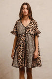 BiBi Leopard Prints Mix and Match Short Sleeves Dress - Trendsi - Flyclothing LLC