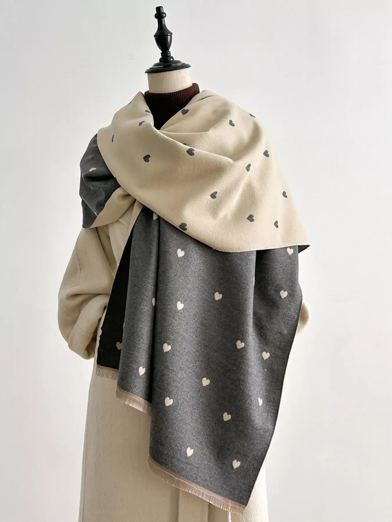 Heart Raw Hem Scarf - Trendsi - Flyclothing LLC