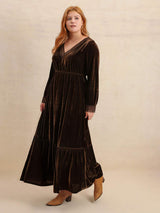 Plus Size Lace Detail V-Neck Long Sleeve Midi Dress - Trendsi - Flyclothing LLC