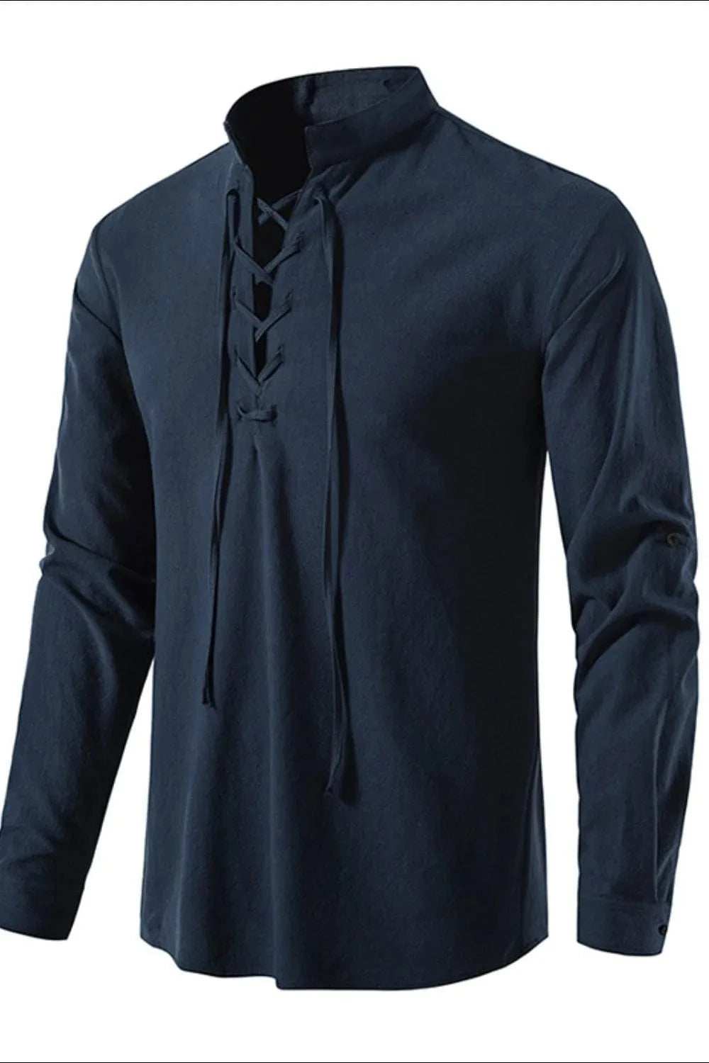 Men's Lace Up Long Sleeve Polo - Trendsi - Flyclothing LLC