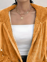 Drawstring Fleece Zip-Up Outerwear - Trendsi - Flyclothing LLC