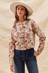 SO ME Floral Print Button Front Sweater Cardigan - Trendsi - Flyclothing LLC