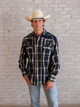 Rockmount Ranch Wear Men's Navy Fine Shadow Plaid Western Shirt - Rockmount Clothing - Flyclothing LLC