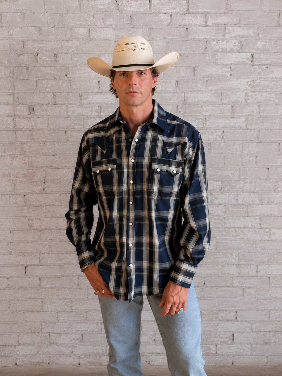 Rockmount Ranch Wear Men's Navy Fine Shadow Plaid Western Shirt - Rockmount Clothing - Flyclothing LLC