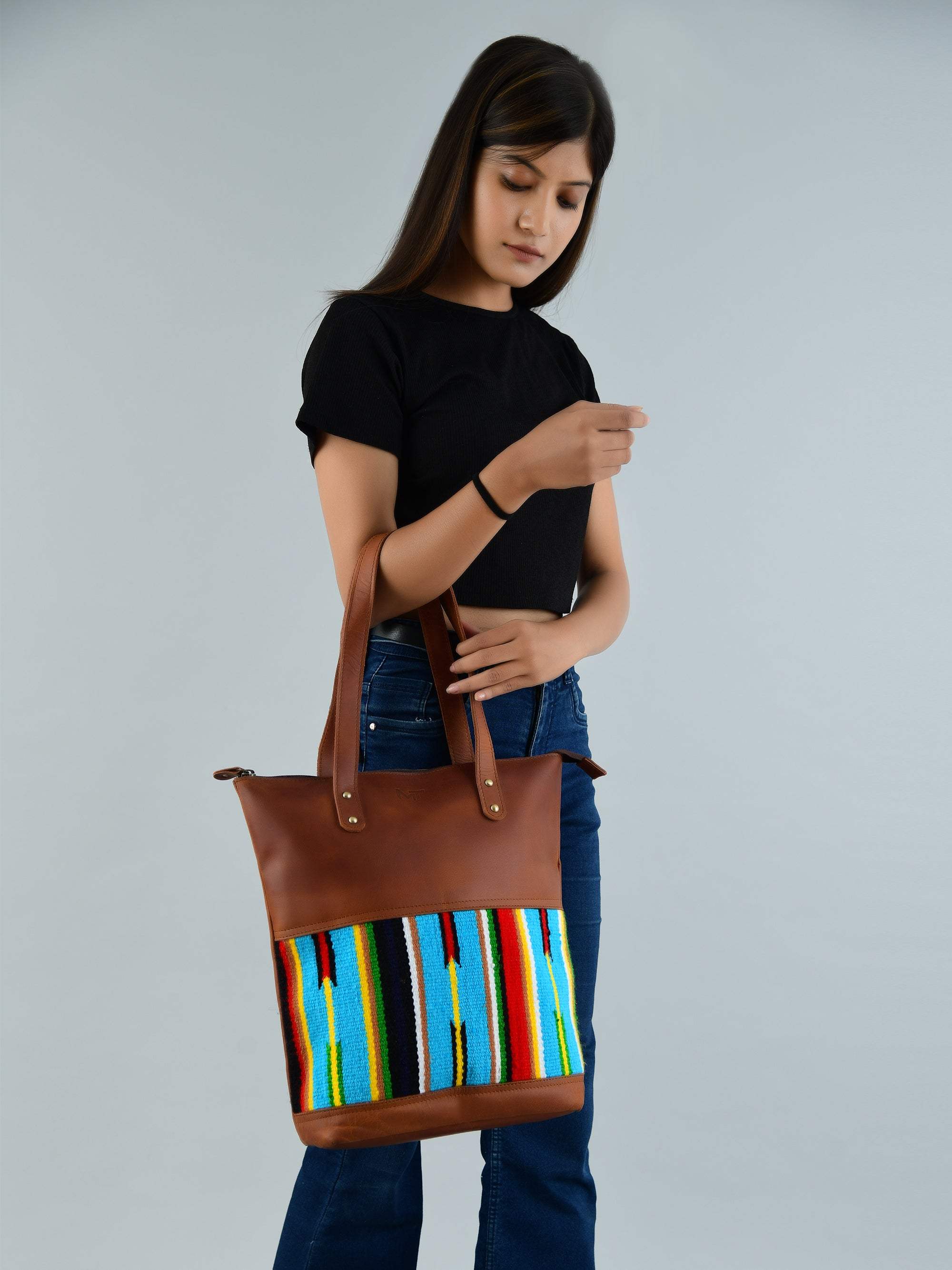 Multicoloured Leather Tote Bag - Classy Leather Bags - Flyclothing LLC