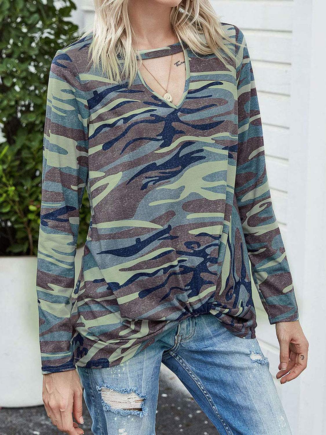 Cutout Round Neck Long Sleeve T-Shirt - Trendsi - Flyclothing LLC