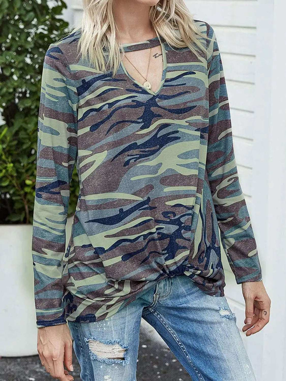 Cutout Round Neck Long Sleeve T-Shirt - Trendsi - Flyclothing LLC