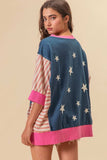 BiBi US Flag Theme Color Block Star Patch T-Shirt - Trendsi - Flyclothing LLC
