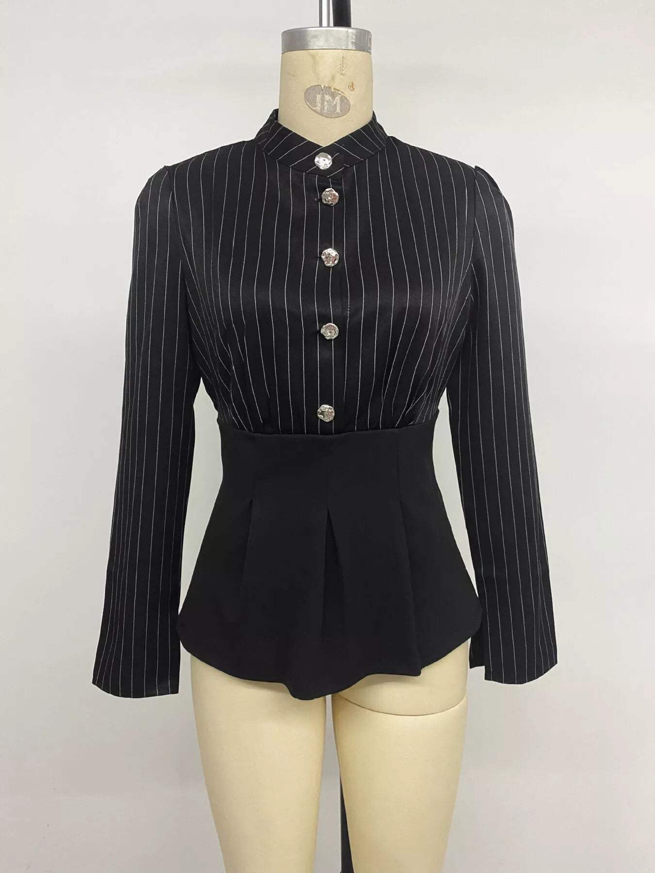 Striped Long Sleeve Peplum Blouse - Trendsi - Flyclothing LLC