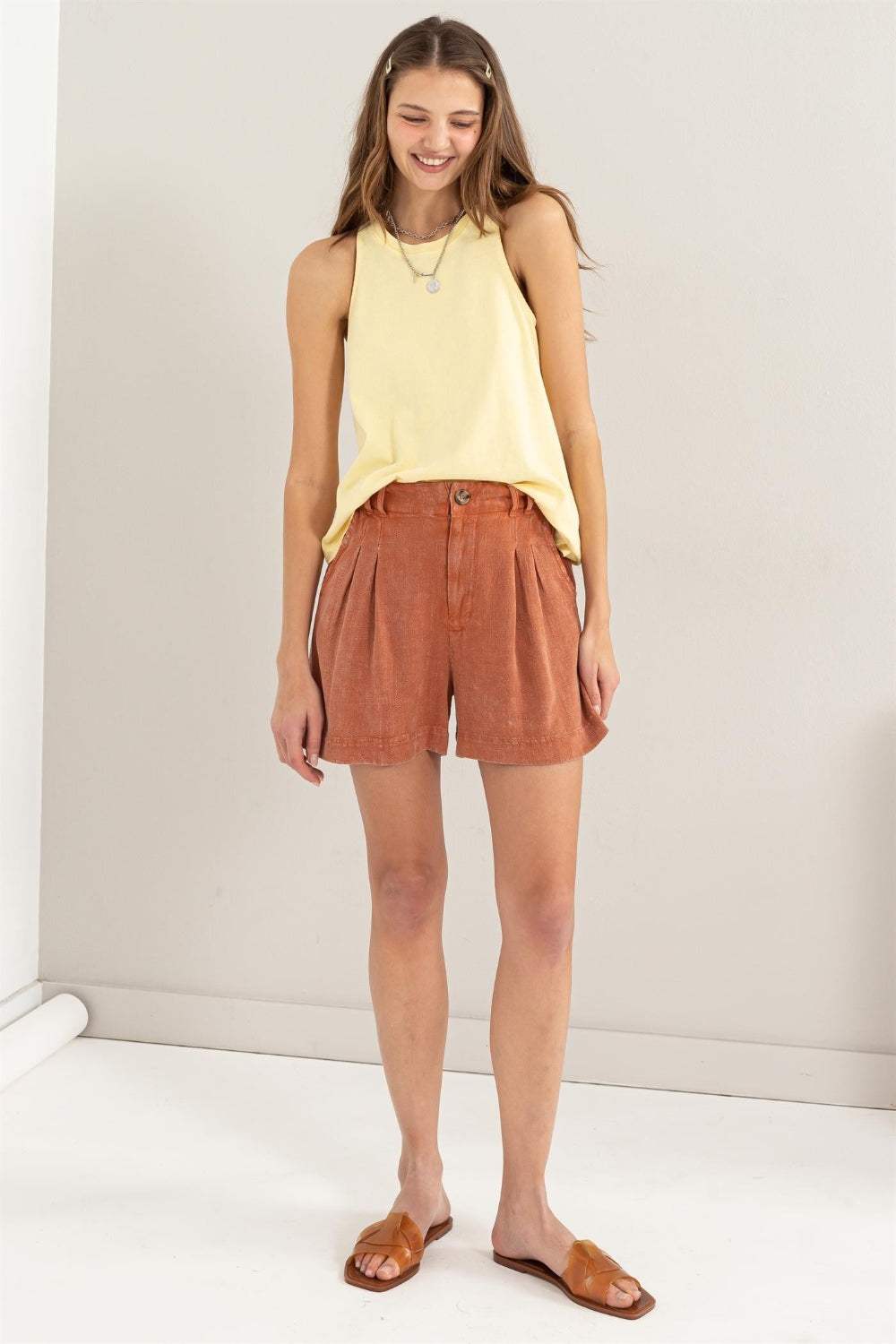 HYFVE High Waist Pleated Linen Shorts - Trendsi - Flyclothing LLC
