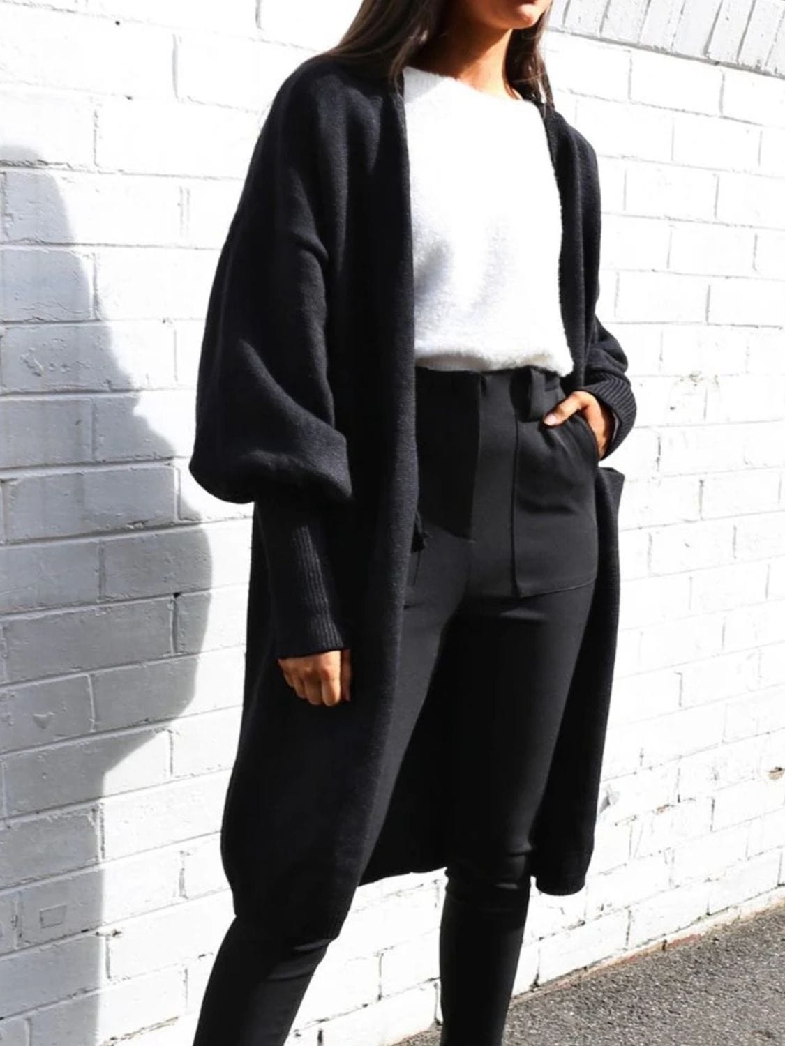 Open Front Dropped Shoulder Cardigan - Trendsi