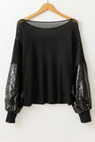 Sequin Boat Neck Long Sleeve Blouse - Trendsi
