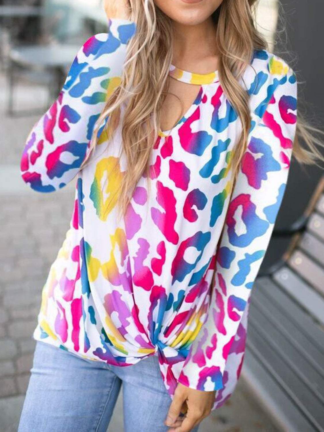 Cutout Round Neck Long Sleeve T-Shirt - Trendsi - Flyclothing LLC