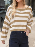 Striped Dropped Shoulder Long Sleeve Sweater - Trendsi