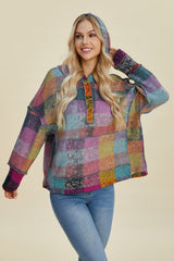 Double Take Full Size Plaid Dropped Shoulder Hoodie - Trendsi