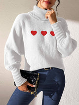Heart Turtleneck Long Sleeve Sweater - Trendsi - Flyclothing LLC