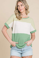 BOMBOM Color Block Short Sleeve T-Shirt - Trendsi - Flyclothing LLC