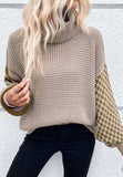 Striped & Checkered Turtleneck Dropped Shoulder Sweater - Trendsi - Flyclothing LLC