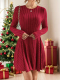 Ribbed Round Neck Long Sleeve Dress - Trendsi - Flyclothing LLC