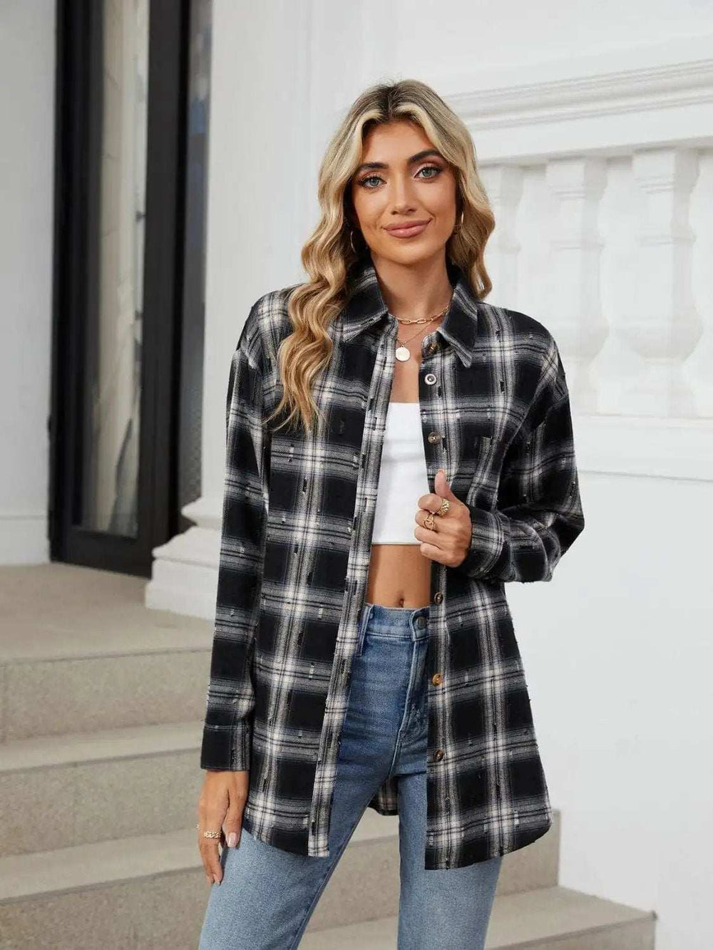 Plaid Button Up Long Sleeve Shirt - Trendsi - Flyclothing LLC