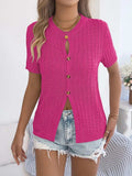 Cable Knit Button Down Short Sleeve Cardigan - Trendsi - Flyclothing LLC