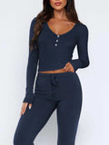 V-Neck Long Sleeve Top and Pants Set - Trendsi - Flyclothing LLC