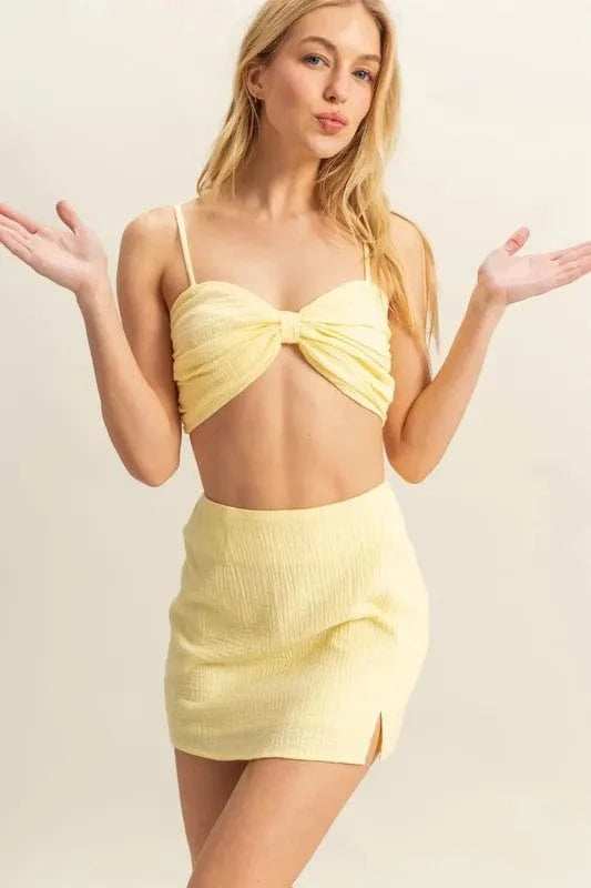 HYFVE Ruched Bra Top and Mini Skirt Set - Trendsi - Flyclothing LLC