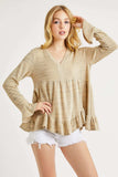 Hailey & Co V-Neck Flounce Sleeve Knit Top - Trendsi