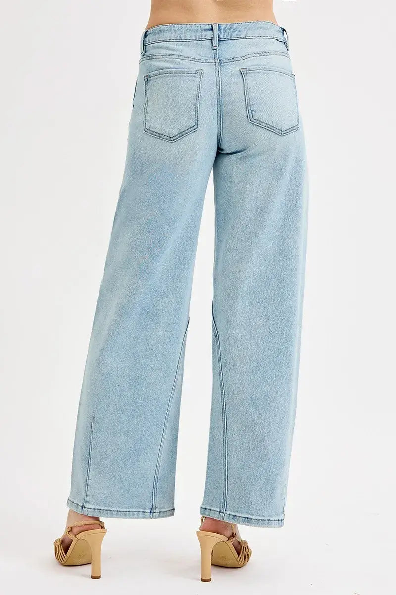 RISEN Full Size Mid Rise Fit Barrel Jeans Plus Size - Trendsi - Flyclothing LLC
