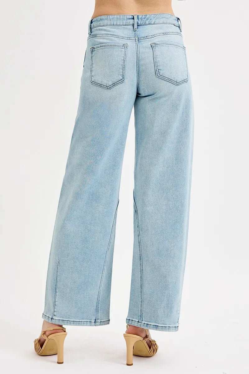 RISEN Full Size Mid Rise Fit Barrel Jeans Plus Size - Trendsi - Flyclothing LLC