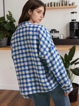 Houndstooth Button Up Long Sleeve Jacket - Trendsi - Flyclothing LLC