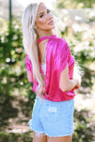 Tied Backless Round Neck Cap Sleeve Blouse Trendsi