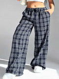 Plaid Drawstring Wide Leg Pants - Trendsi - Flyclothing LLC