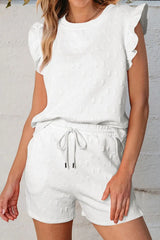 Bow Texture Round Neck Top and Shorts Set - Trendsi - Flyclothing LLC