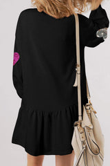 Sequin Heart Round Neck Long Sleeve Mini Dress - Trendsi - Flyclothing LLC