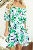 Floral Print Shirred Square Neck Loose Fit Mini Dress - Trendsi - Flyclothing LLC