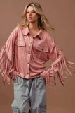 BiBi Suede Fringe Long Sleeve Jacket - Trendsi - Flyclothing LLC