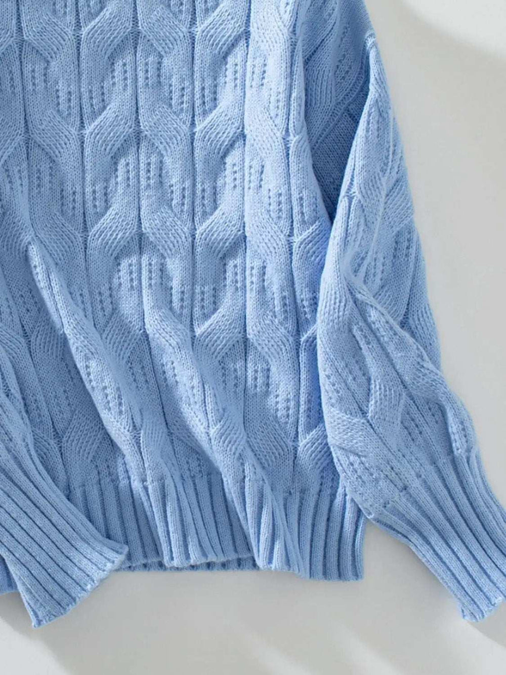 Cable Knit Mock Neck Long Sleeve Sweater - Trendsi - Flyclothing LLC