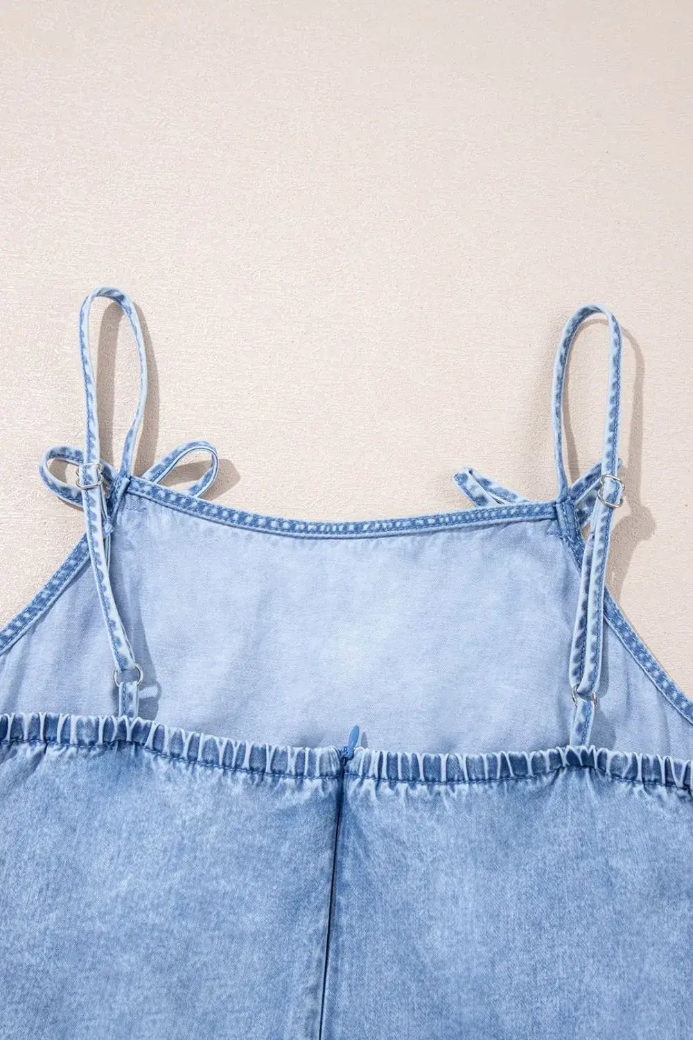 Bow Detail Spaghetti Straps Ruffle Hem Denim Dress - Trendsi - Flyclothing LLC