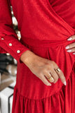 Ruffled Tied Surplice Long Sleeve Dress - Trendsi - Flyclothing LLC
