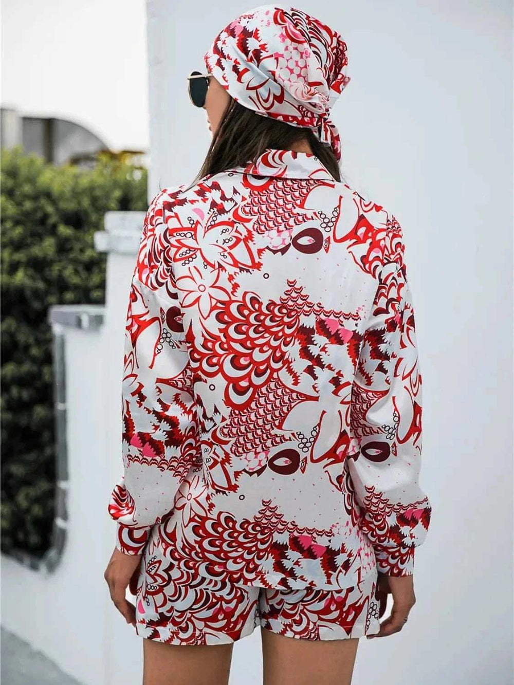 Printed Button Up Long Sleeve Shirt and Shorts Set - Trendsi - Flyclothing LLC
