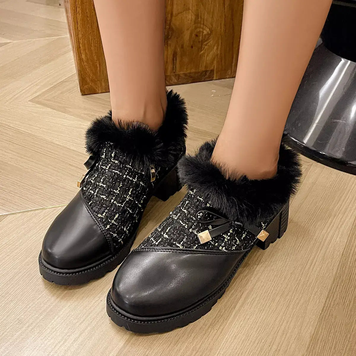Round Toe Block Heels Boots - Trendsi - Flyclothing LLC