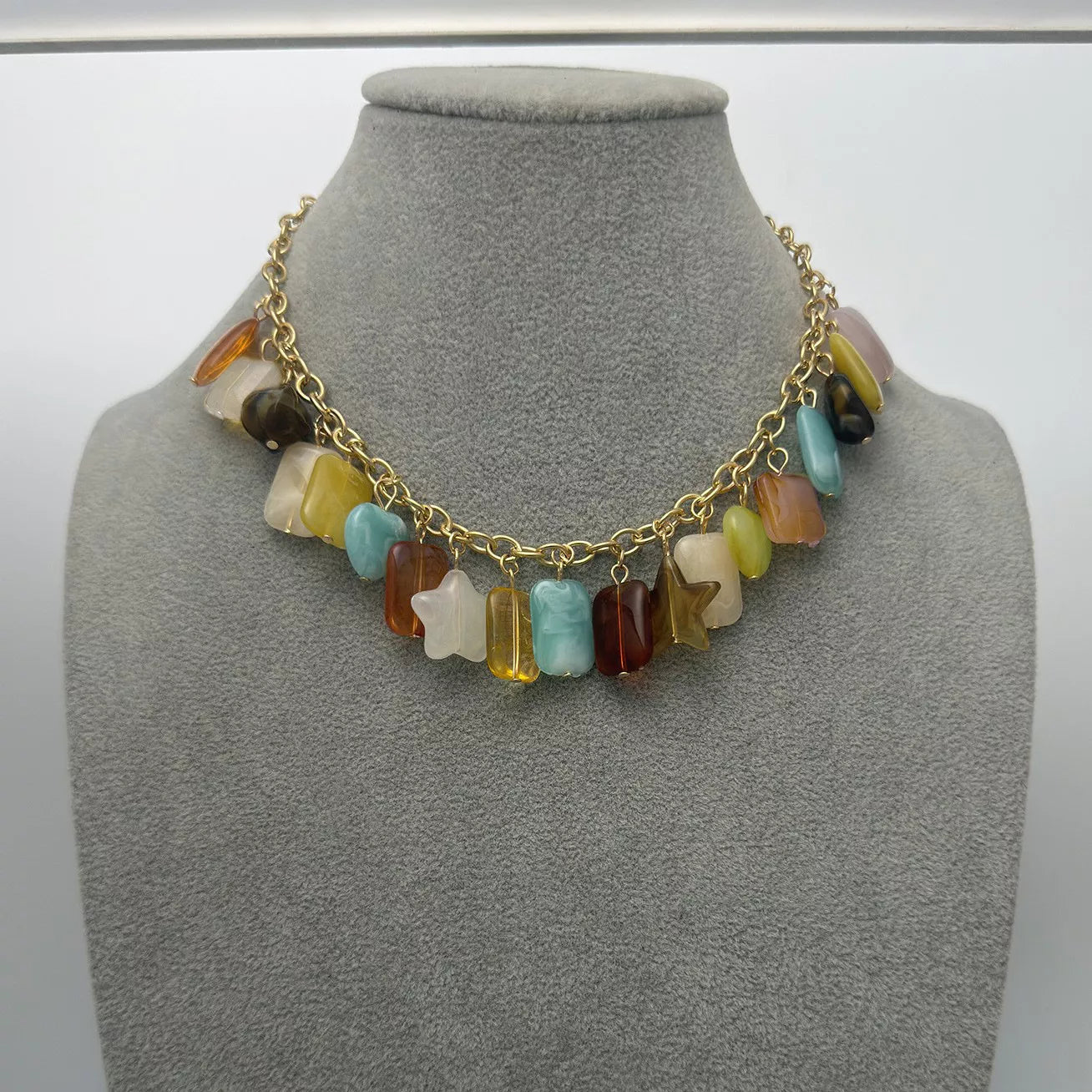 Bohemian Multi-Color Gemstone Charm Necklace - Trendsi - Flyclothing LLC