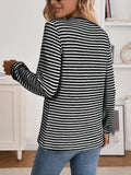 Striped Button Detail Long Sleeve Top - Trendsi - Flyclothing LLC