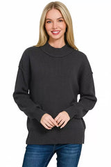 Zenana Wide Neckband Drop Shoulder Sweater - Trendsi - Flyclothing LLC