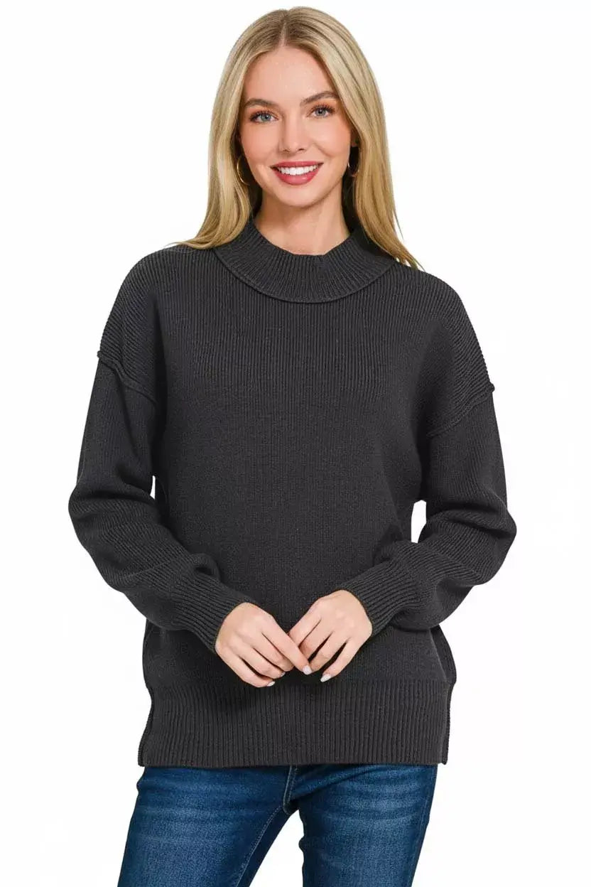 Zenana Wide Neckband Drop Shoulder Sweater - Trendsi - Flyclothing LLC
