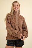 VERY J Fuzzy Fleece Half Zip Cable Pattern Sweatshirt - Trendsi