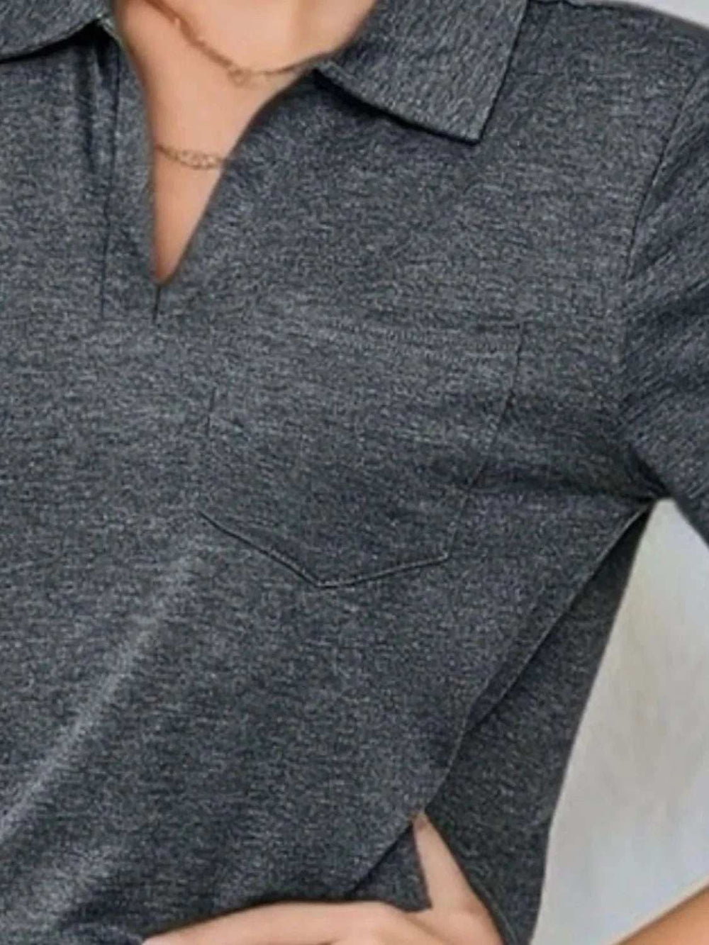 Johnny Collar Short Sleeve Top - Trendsi - Flyclothing LLC